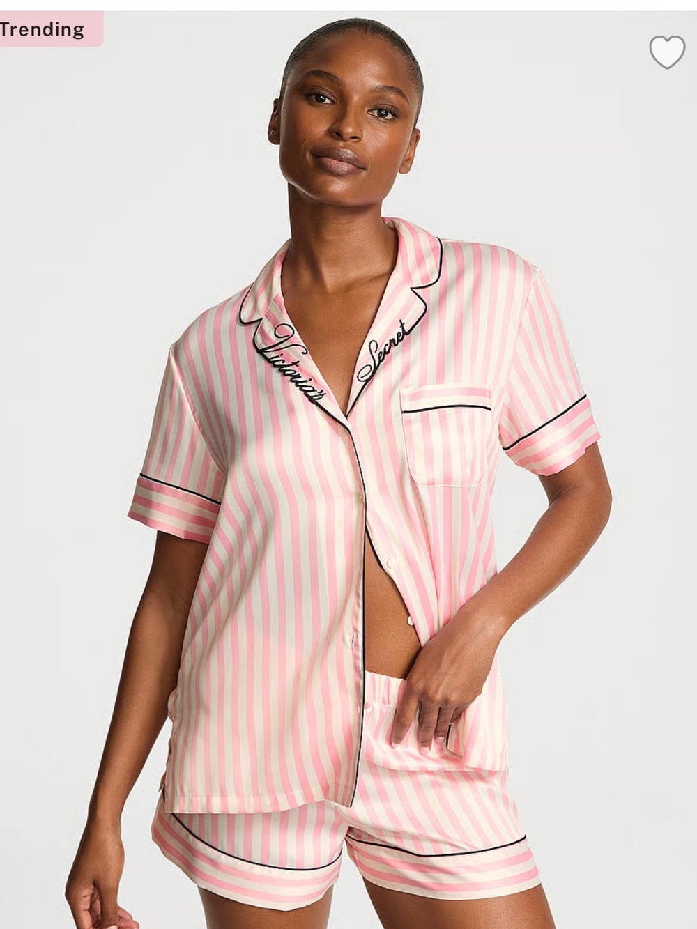 Victoria's Secret Pink Pajama Set with Black Piping